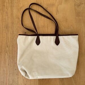 ZARA Woven Tote with Brown Faux Leather Handles and Trim